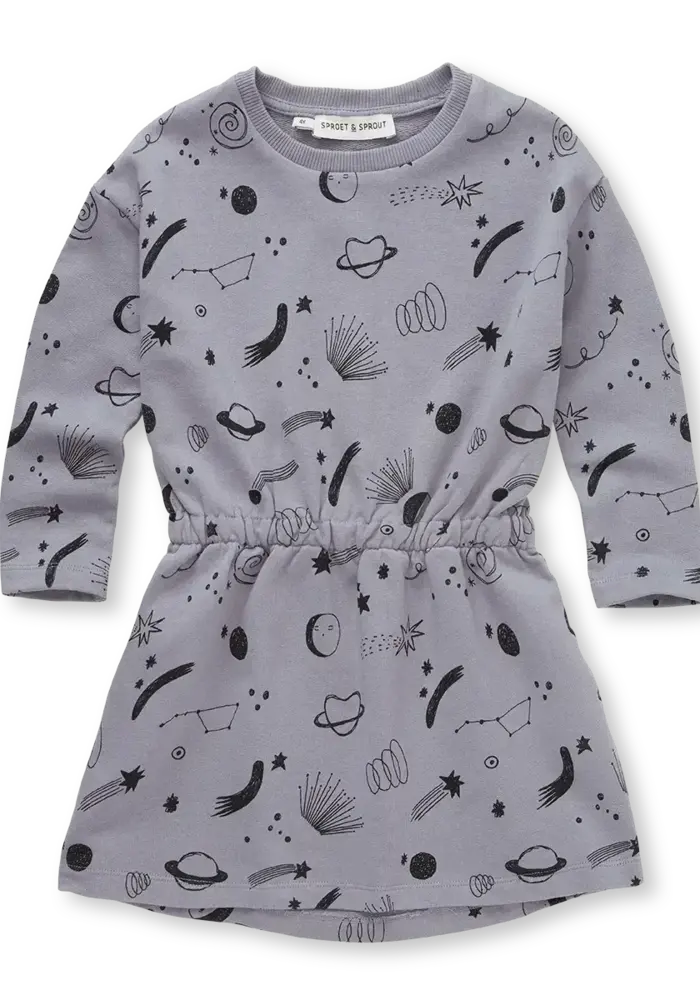 Sproet & Sprout Dress universe print  Stone grey