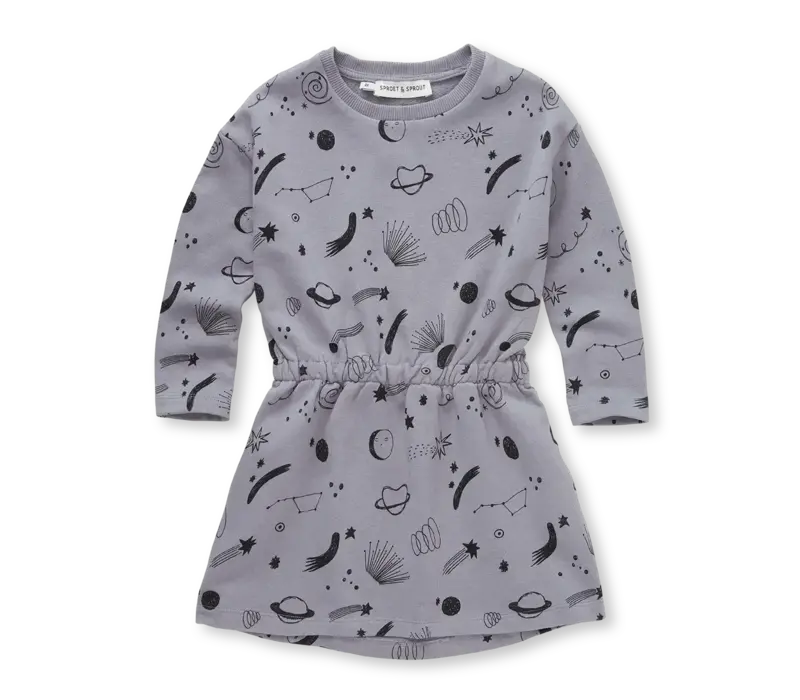 Sproet & Sprout Dress universe print  Stone grey