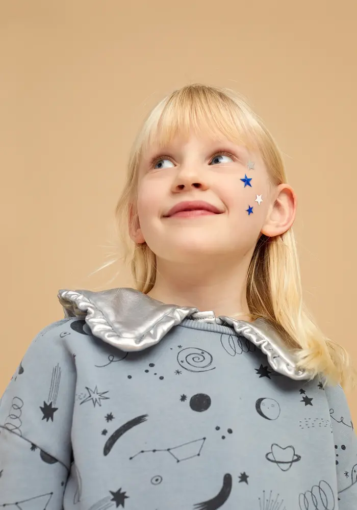 Sproet & Sprout Dress universe print  Stone grey