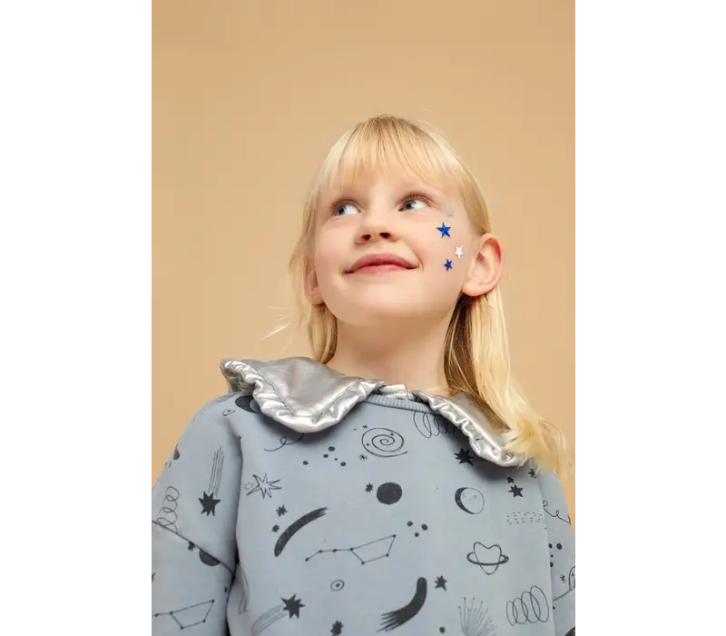 Sproet & Sprout Dress universe print  Stone grey