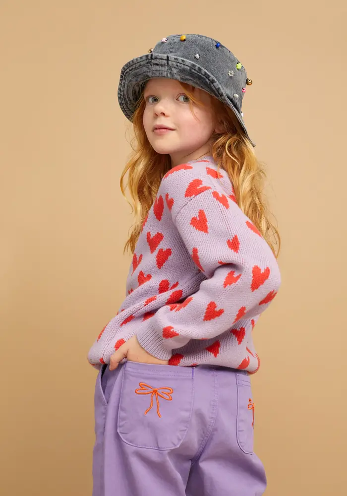 Sproet & Sprout Sweater intarsia hearts  Lavender