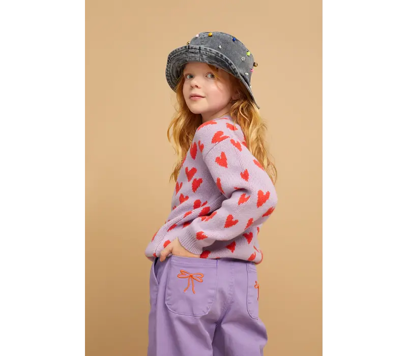 Sproet & Sprout Sweater intarsia hearts  Lavender