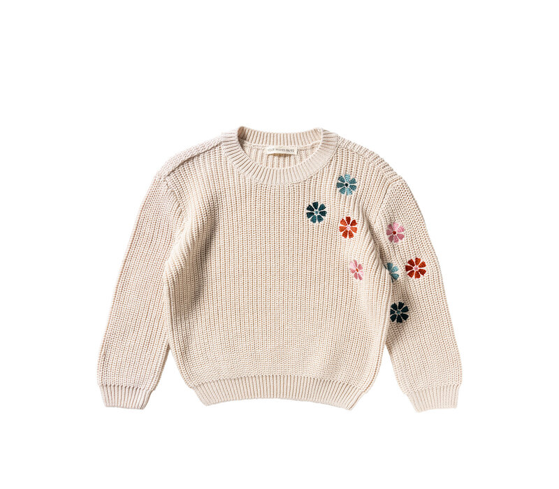 Your Wishes Embroidered Flowers | Sweater Oyster Gray