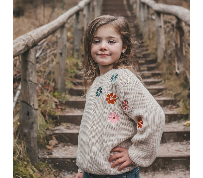 Your Wishes Embroidered Flowers | Sweater Oyster Gray