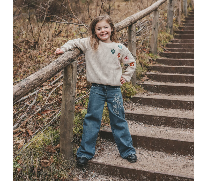 Your Wishes Embroidered Flowers | Sweater Oyster Gray