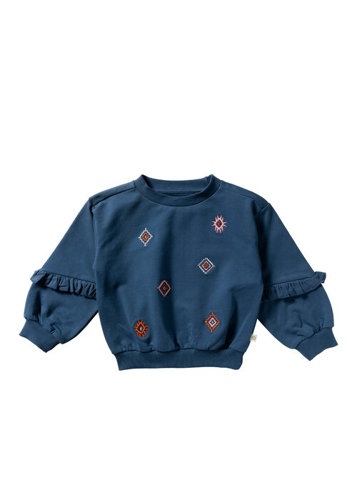 Your Wishes Your Wishes French Knit | Sleeve Ruffle Sweater Blue Wing Tale