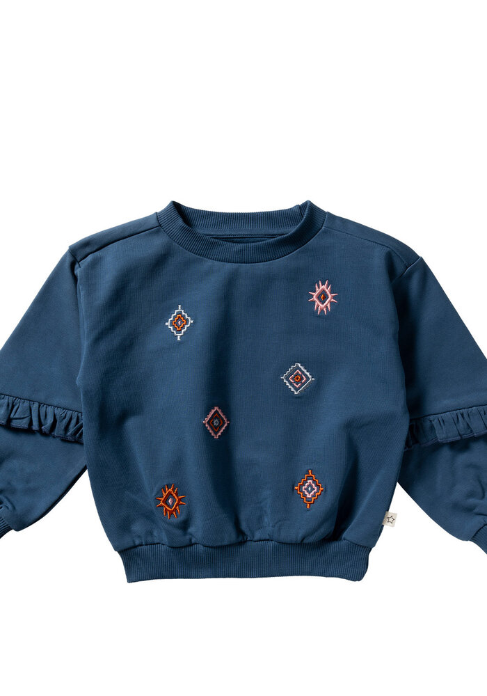 Your Wishes French Knit | Sleeve Ruffle Sweater Blue Wing Tale