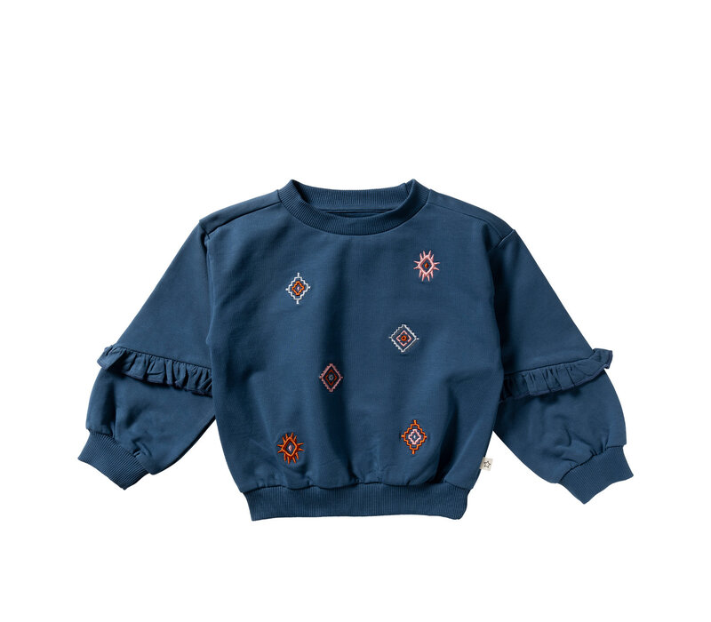 Your Wishes French Knit | Sleeve Ruffle Sweater Blue Wing Tale