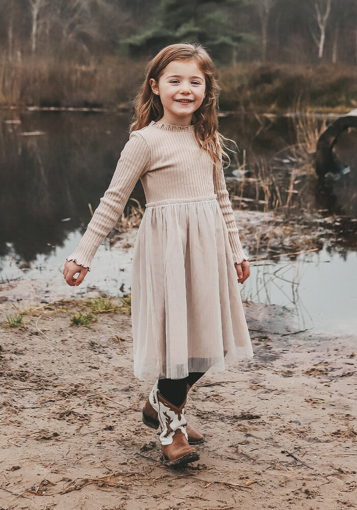 Your Wishes Rib Knit | Tule Dress Oyster Gray