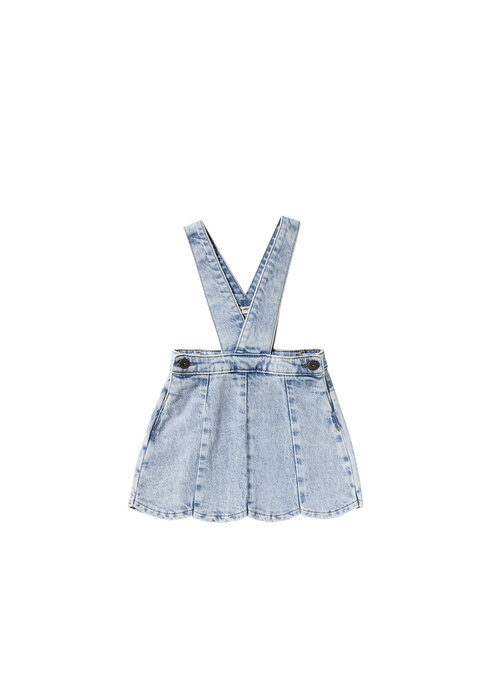 Your Wishes Your Wishes Stretch Denim | Scallop Salopette Dress Sky Blue