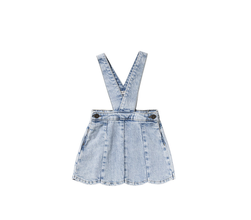 Your Wishes Stretch Denim | Scallop Salopette Dress Sky Blue