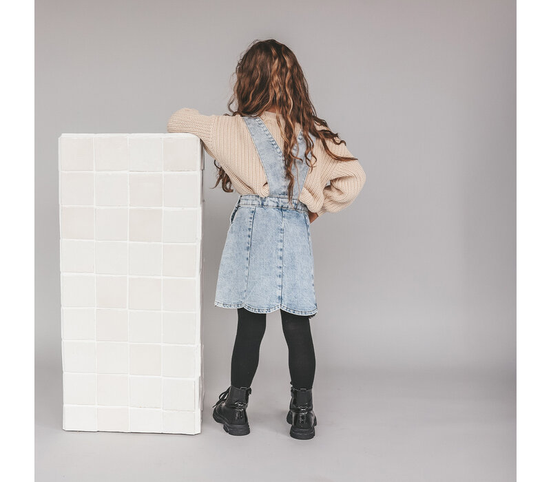 Your Wishes Stretch Denim | Scallop Salopette Dress Sky Blue