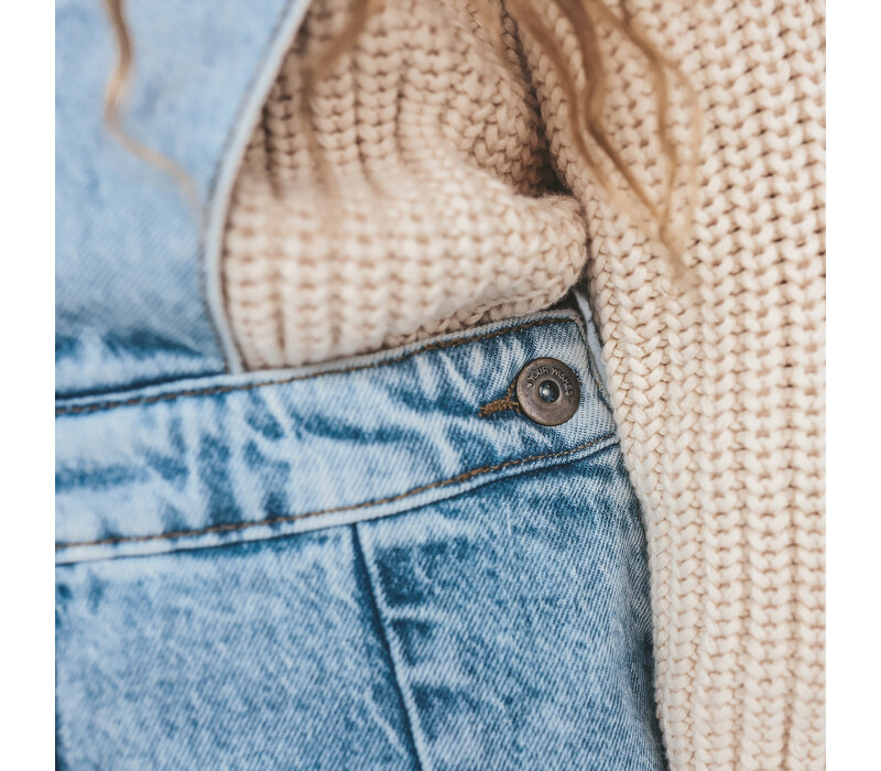 Your Wishes Stretch Denim | Scallop Salopette Dress Sky Blue