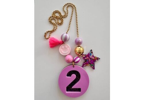 ByMelo Bymelo Verjaardagsketting Paars/ Glitter cijfer 2