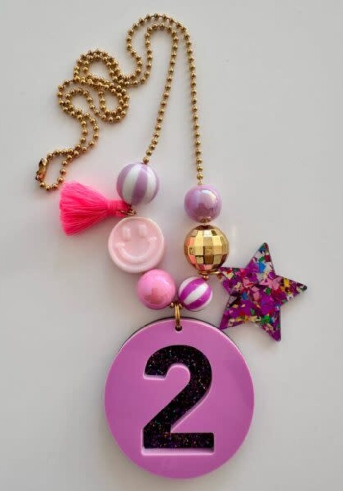 Bymelo Verjaardagsketting Paars/ Glitter cijfer 2