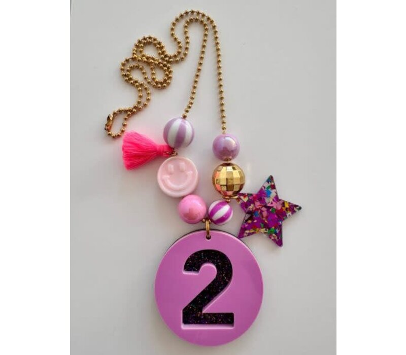 Bymelo Verjaardagsketting Paars/ Glitter cijfer 2