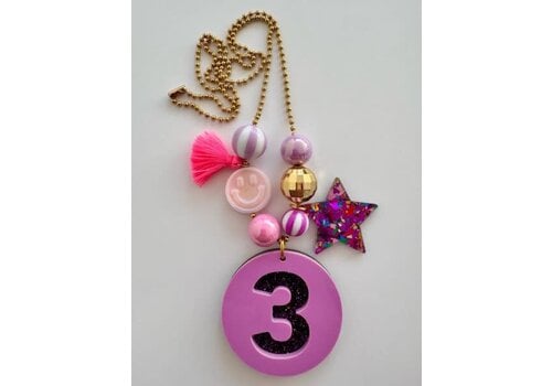 ByMelo Bymelo Verjaardagsketting Paars/ Glitter cijfer 3