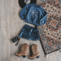 Your Wishes Sequin | Velvet Skirt Insignia Blue
