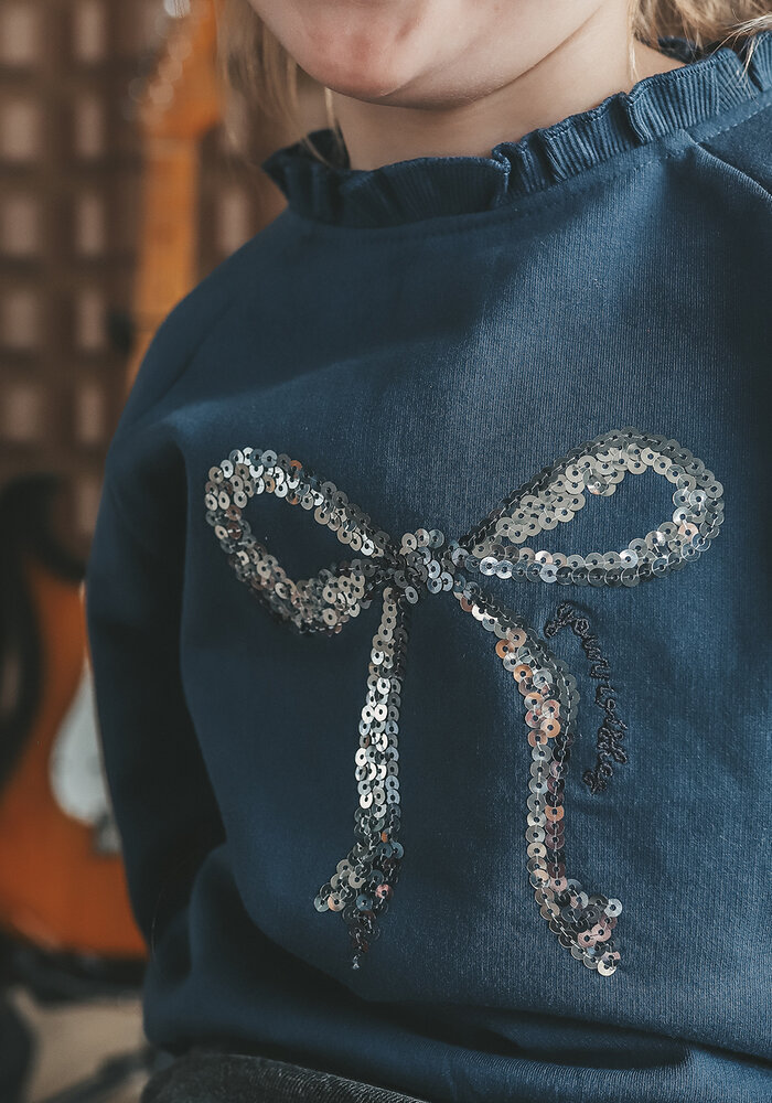 Your Wishes Bow | Ruffle Sweater Insignia Blue
