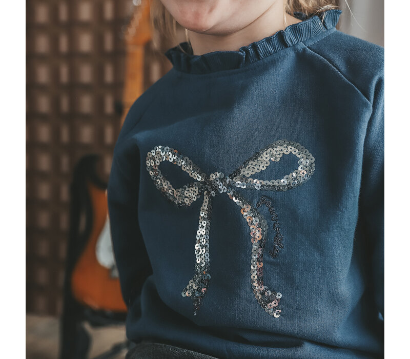 Your Wishes Bow | Ruffle Sweater Insignia Blue