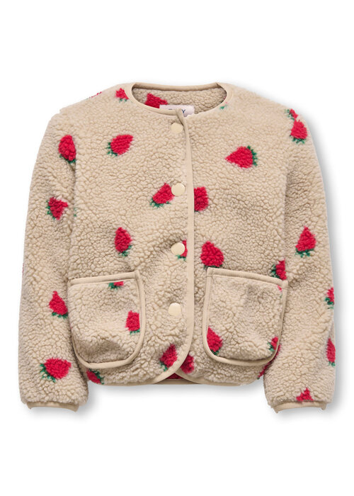 Only Kids Only Kids KMGHOKY L/S TEDDY JACKET OTW NOOS Silver Mink Strawberry/Lining Barbados Cherry