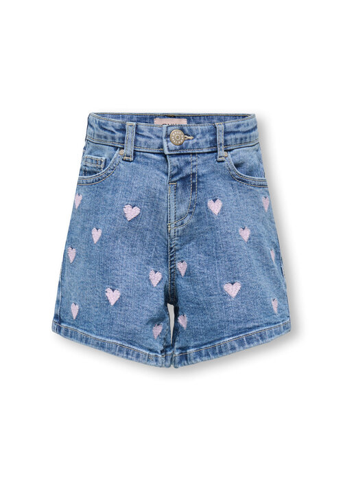 Only Kids Only Kids KMGJUICY HEART EMB SHORTS DNM Light Medium Blue Denim PINK HEART EMBROIDERY