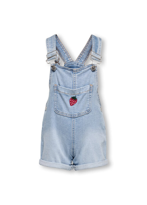 Only Kids Only Kids KMGLUCY STRAIGHT BERRY OVERALL DNM Light Blue Denim STRAWBERRY EMBROIDERY