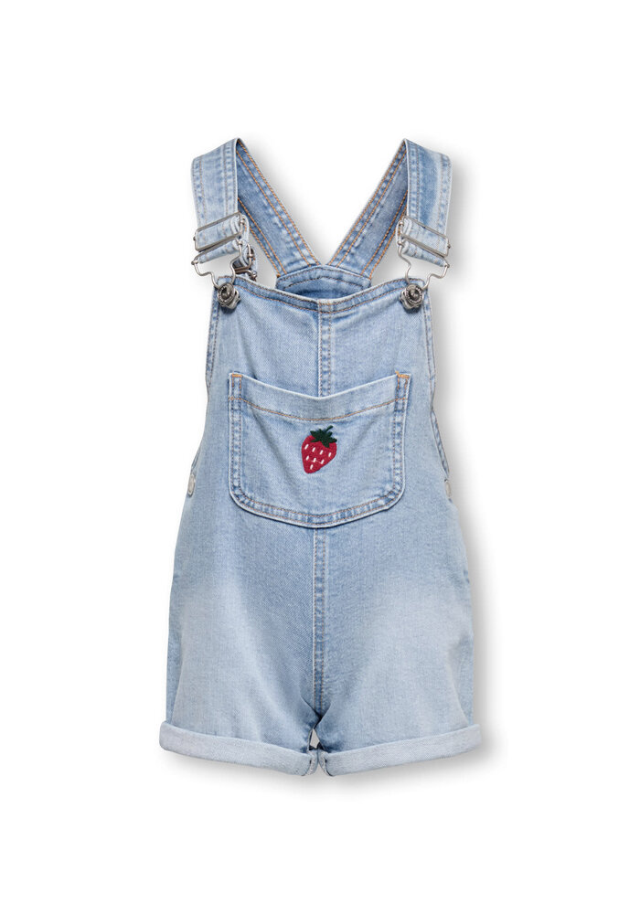 Only Kids KMGLUCY STRAIGHT BERRY OVERALL DNM Light Blue Denim STRAWBERRY EMBROIDERY
