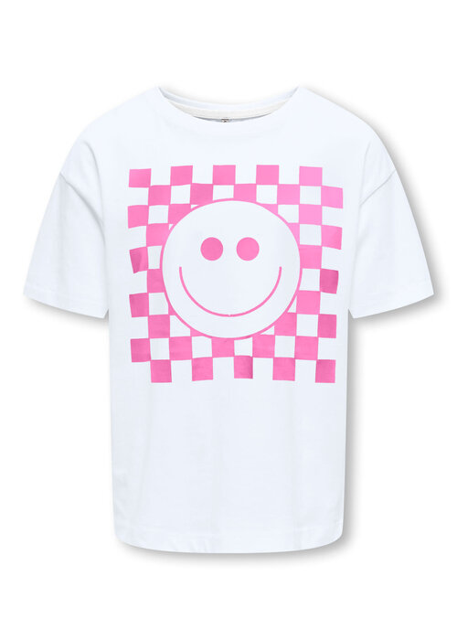 Only Kids Only Kids KOGCARTY LIFE S/S TEE BOX CS JRS Bright White CheckSmiley