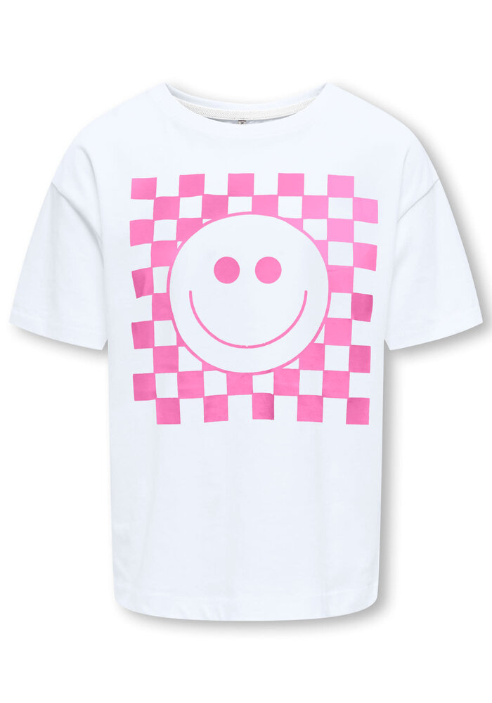 Only Kids KOGCARTY LIFE S/S TEE BOX CS JRS Bright White CheckSmiley