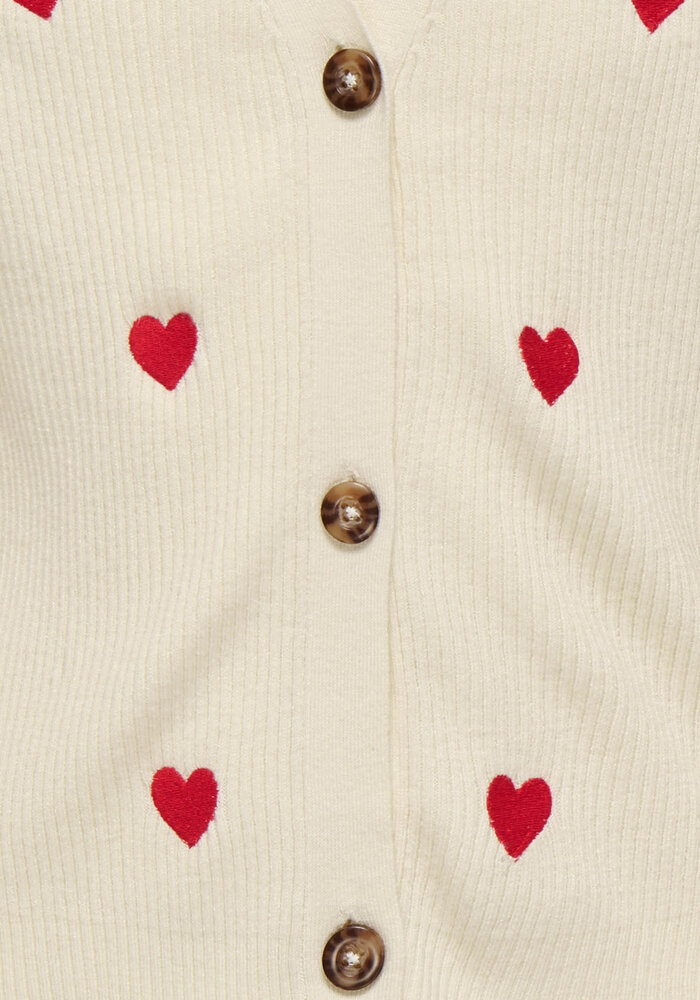 Only Kids KOGDANA LIFE LS HEART VNECK CARDIGAN KNT Tofu EMB Barbados Cherry/Heart