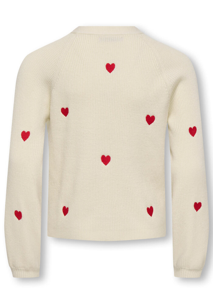 Only Kids KOGDANA LIFE LS HEART VNECK CARDIGAN KNT Tofu EMB Barbados Cherry/Heart