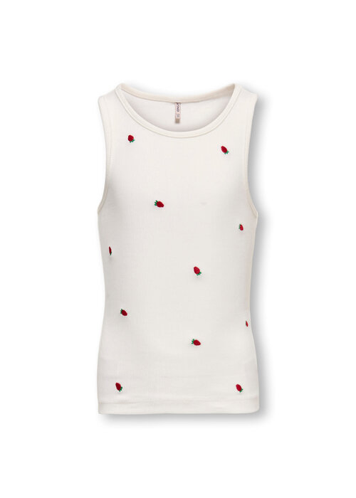 Only Kids Only Kids KOGJILLY EMB WASHED TANK TOP JRS Cloud Dancer Berry AOP/EMB