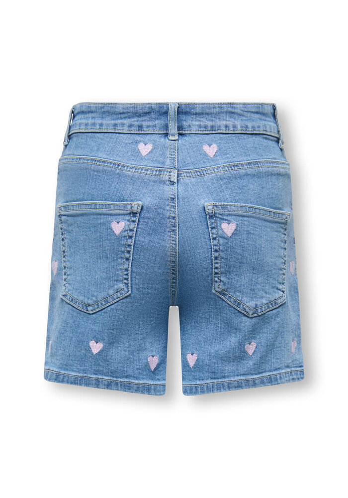 Only Kids KOGJUICY HEART EMB SHORTS DNM Light Medium Blue Denim PINK HEART EMBROIDERY
