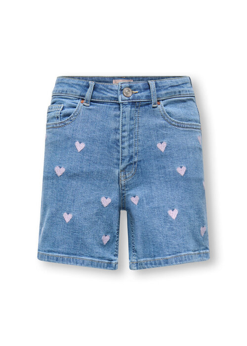 Only Kids Only Kids KOGJUICY HEART EMB SHORTS DNM Light Medium Blue Denim PINK HEART EMBROIDERY