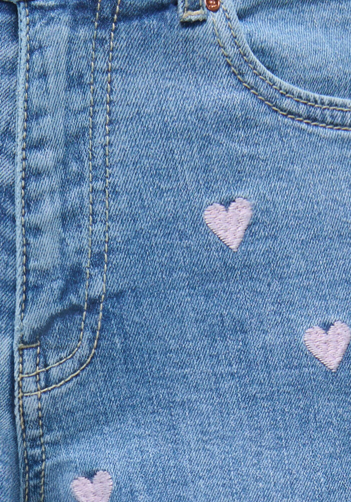 Only Kids KOGJUICY HEART EMB SHORTS DNM Light Medium Blue Denim PINK HEART EMBROIDERY