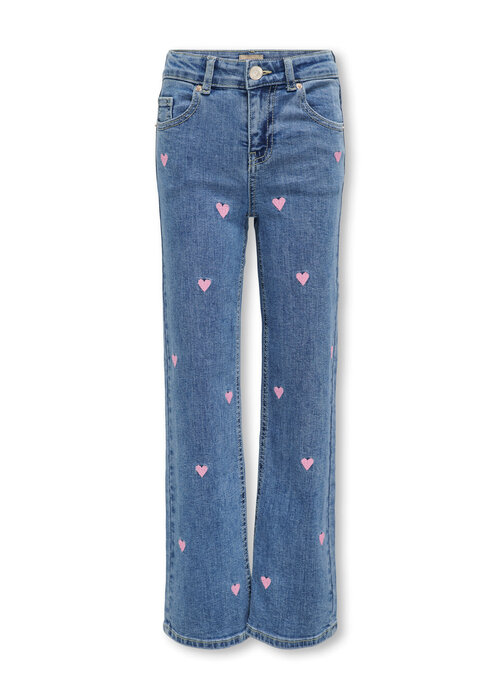 Only Kids Only Kids KOGJUICY WIDE LEG HEART EMB JEANS NOOS Light Medium Blue Denim PINK HEART EMBROIDERY