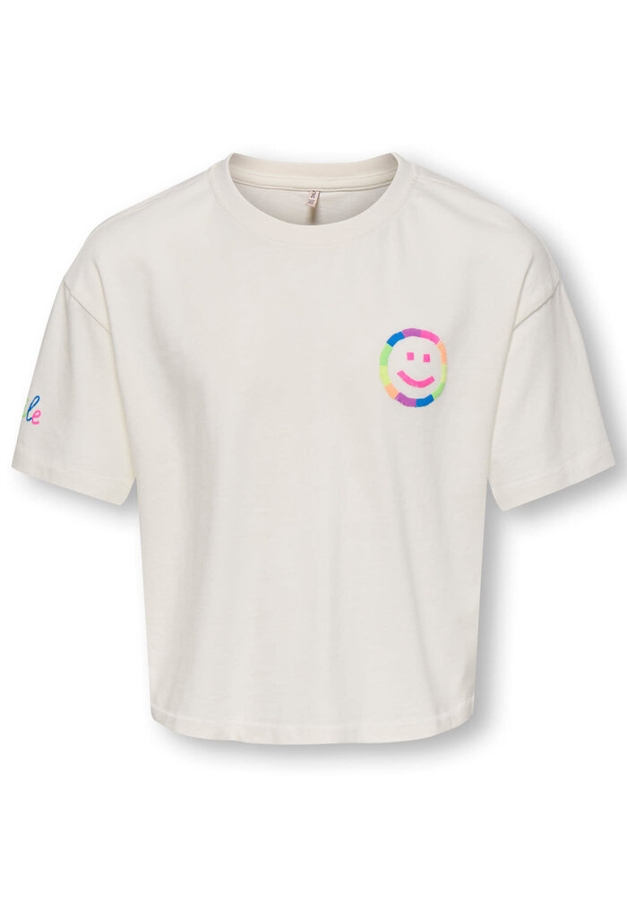 Only Kids KOGPOP LIFE SS WASHED PRINT BOXY TOP JRS Cloud Dancer Smile