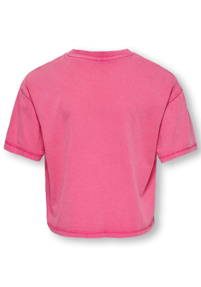 Only Kids KOGPOP LIFE SS WASHED PRINT BOXY TOP JRS Magenta Check Smiley