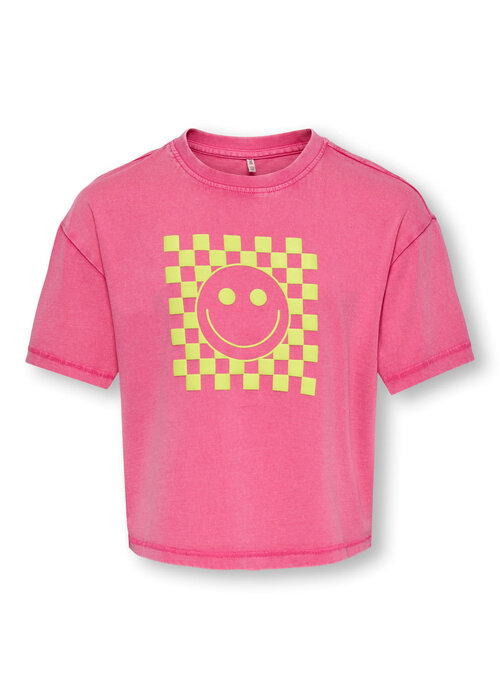 Only Kids Only Kids KOGPOP LIFE SS WASHED PRINT BOXY TOP JRS Magenta Check Smiley