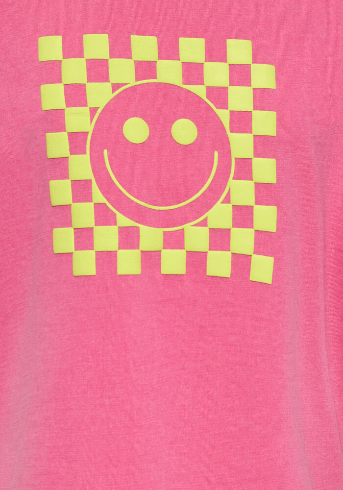 Only Kids KOGPOP LIFE SS WASHED PRINT BOXY TOP JRS Magenta Check Smiley