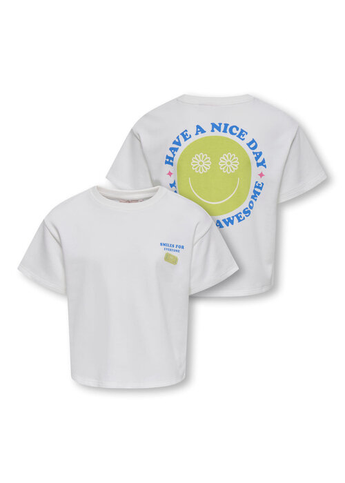 Only Kids Only Kids KOGJOY LIFE SS PRINTED CREW SWT Cloud Dancer Smiley