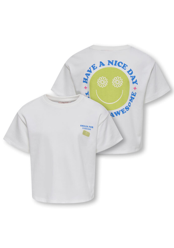 Only Kids KOGJOY LIFE SS PRINTED CREW SWT Cloud Dancer Smiley