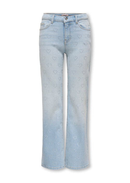 Only Kids Only Kids KOGJUICY REG RHS HEART WIDE LEG DNM Light Blue Denim RHINESTONE HEARTS