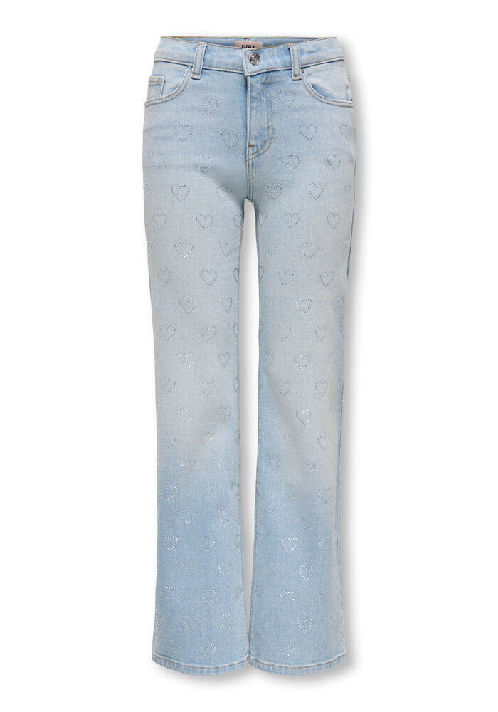 Only Kids KOGJUICY REG RHS HEART WIDE LEG DNM Light Blue Denim RHINESTONE HEARTS