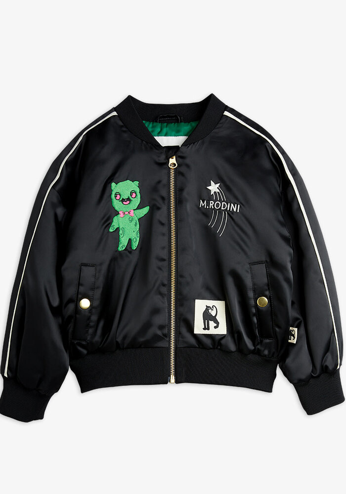 Mini Rodini United aliens unlimited satin baseball jacket Black