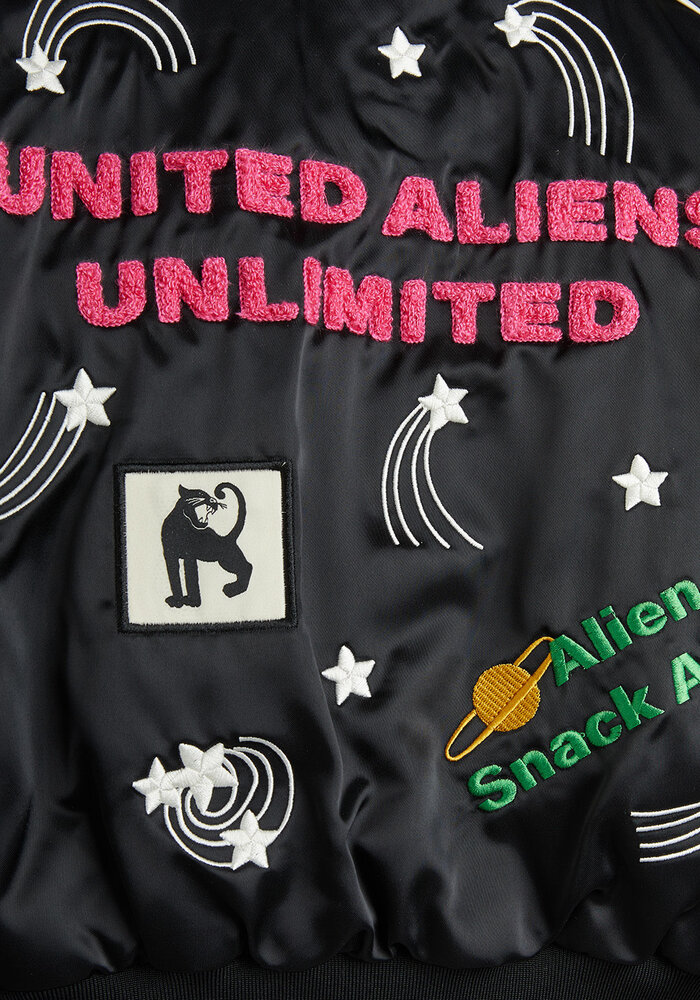Mini Rodini United aliens unlimited satin baseball jacket Black