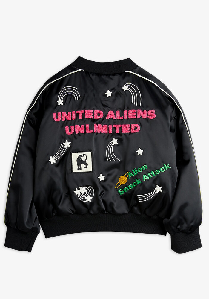 Mini Rodini United aliens unlimited satin baseball jacket Black