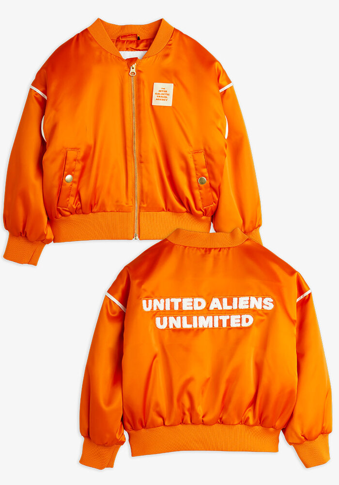 Mini Rodini Travel agency chenille satin baseball jacket Orange
