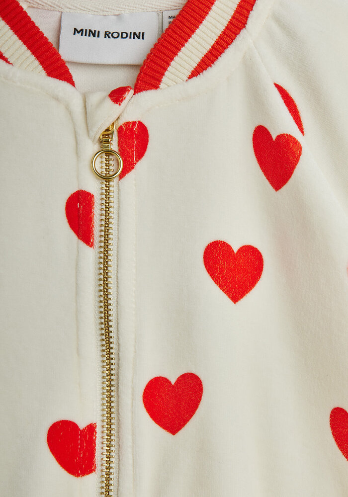 Mini Rodini Hearts aop velour baseball cardigan White